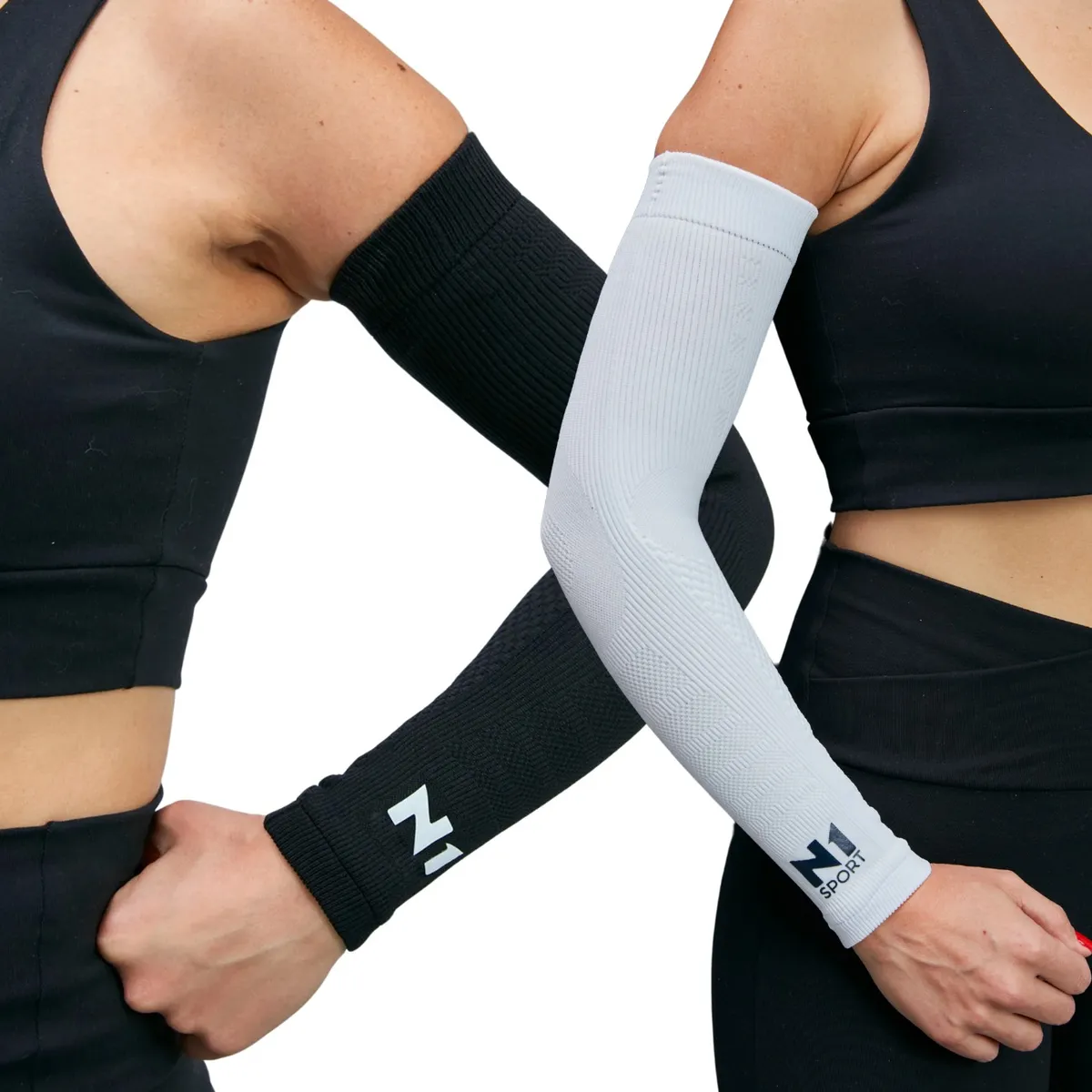 Manguito N1 longo para corrida e ciclismo, feito de Lycra com proteção UV50+ e ajuste anatômico para atividades ao ar livre.